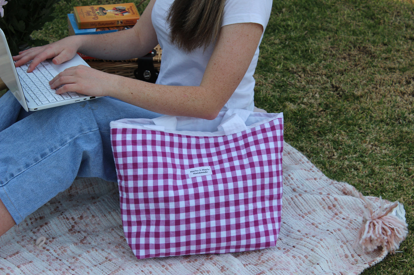 Tote Bag Purple Gingham