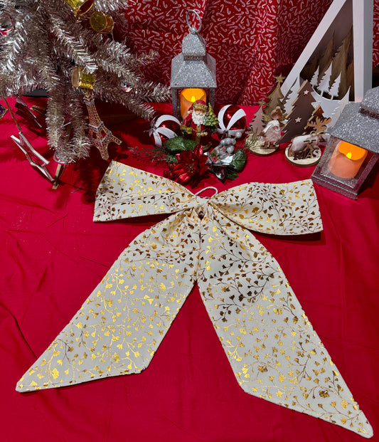 Christmas Bow Large Cream & Gold