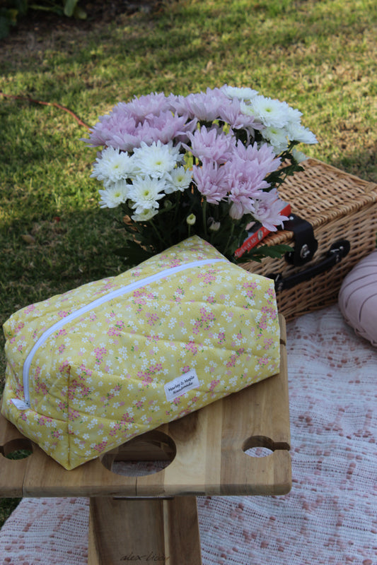 Large Yellow Floral Makeup Bag