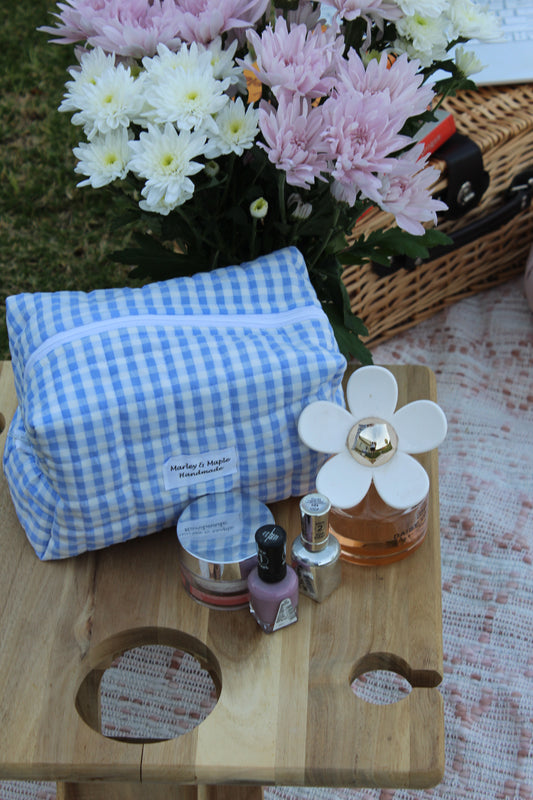Makeup Bag Blue Gingham