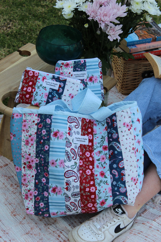 Tote Bag Red Blue White Stripe