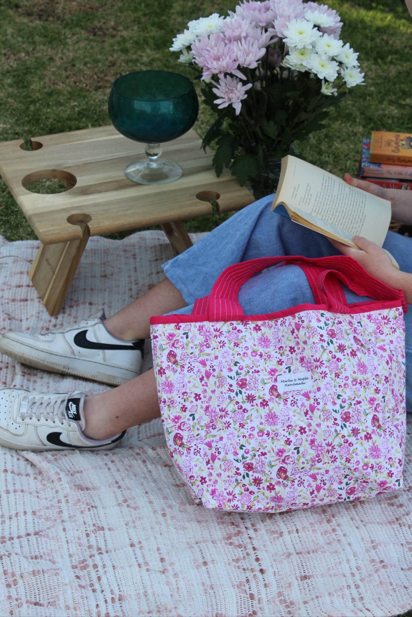 Tote Bag White and Pink Floral