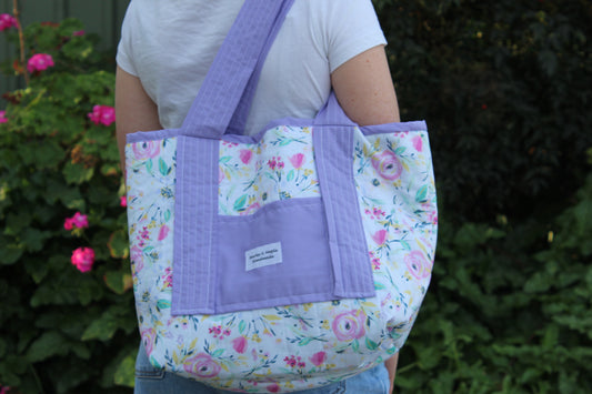 Tote Bag White Purple Floral
