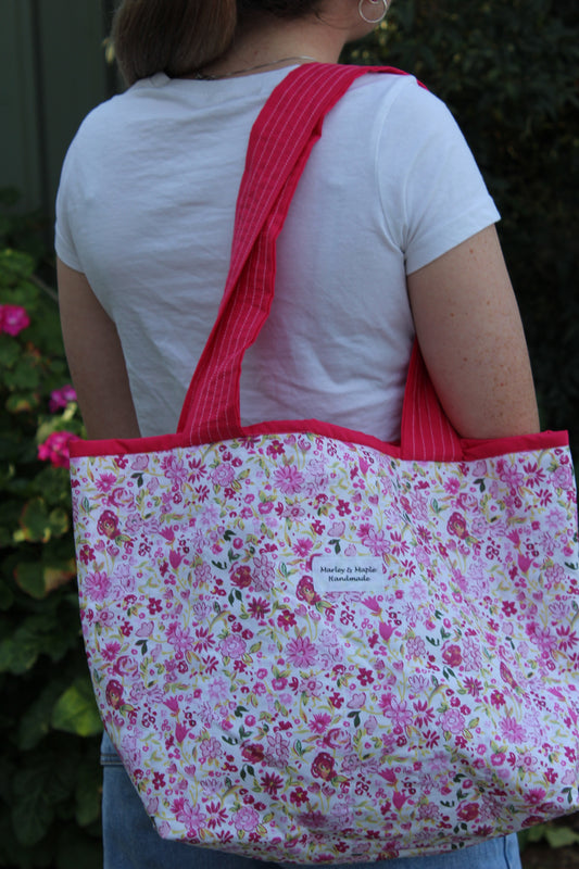 Tote Bag White and Pink Floral